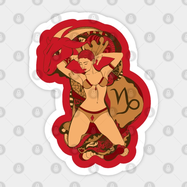 Red and Cream Capricorn Beauty Sticker by kenallouis